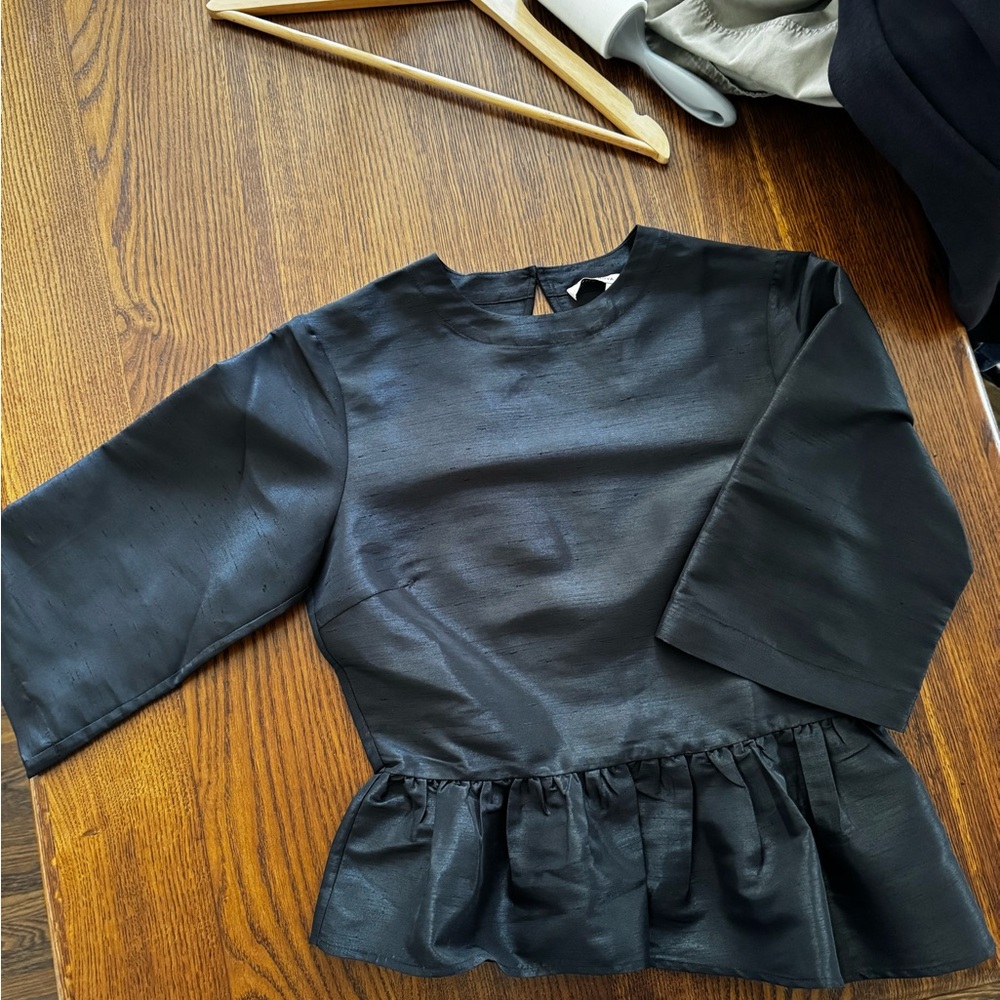 Stella Nova Crispy Peplum Elegant Black Women's Blouse - S
